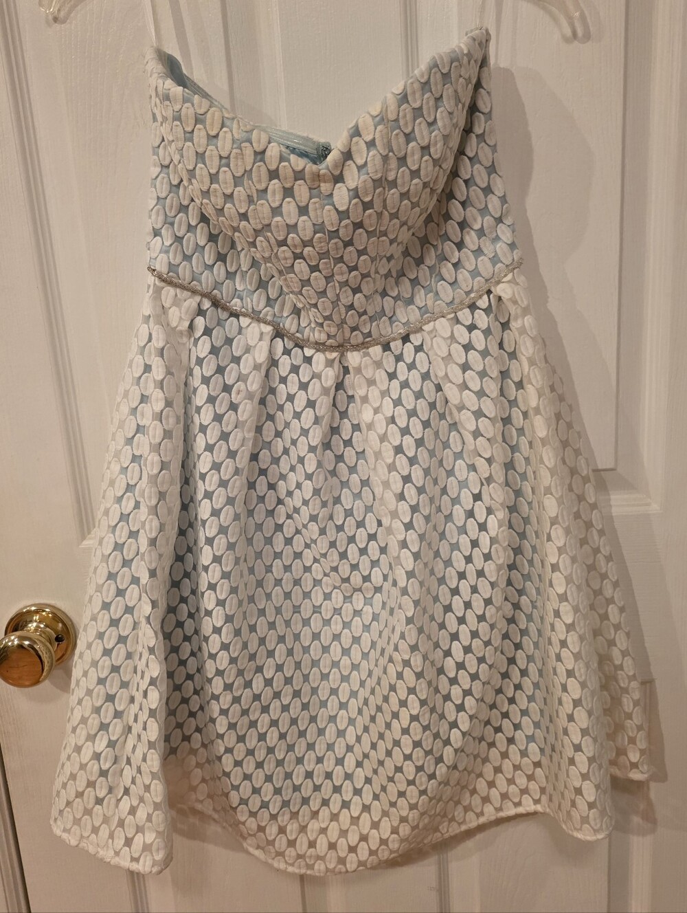 Strapless A-Line Dress By MINUET in Light Blue and White